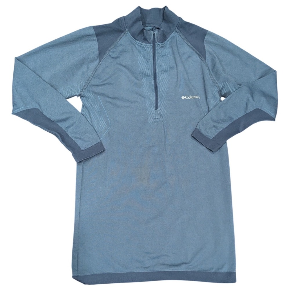 COLUMBIA Mens Omni-Heat Base Layer MEDIUM‎ Blue Quarter Zip Thermal Top Pullover